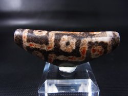 画像1: ヴィンテージ：「弓形赤九眼」西蔵（チベット）天珠 約54.5×21×11.5mm