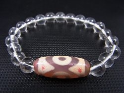 画像1: 「三眼」（赤朱砂入り）現代天珠/K2カラコルム・クリアクオーツ/オリジナルブレスレット 内寸：約15cm