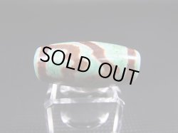 画像1: ヴィンテージ：「雪域天珠：老緑色一眼山水」西蔵（チベット）天珠 直径約13×29mm