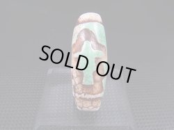 画像2: ヴィンテージ：「雪域天珠：老緑色山形財神」西蔵（チベット）天珠 直径約13×37.5mm