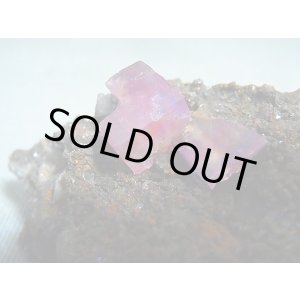 画像: メキシコ・オハエラ鉱山産フローライト原石（赤色蛍光/褐鉄鉱・ジプサム・バライト共生） 247.4g