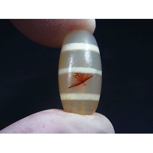 画像: 「線」（赤朱砂入り）現代天珠 直径約10×20mm
