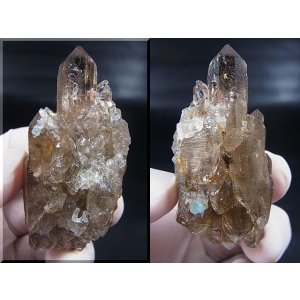画像: ベトナム・タインホア産アクアマリン付きスモーキー水晶（ＤＴ多連晶/トパーズ付き） 39.6g