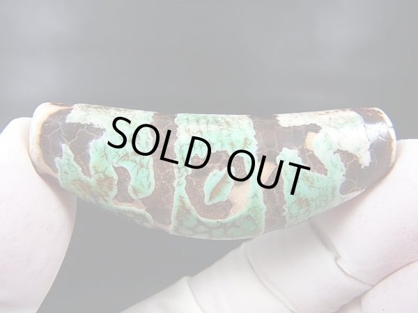 画像1: ヴィンテージ：「老緑色弓形(牛角)蓮師法器」西蔵（チベット）天珠 約56.5×20×12.5mm