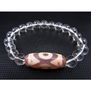 画像: 「三眼」(赤朱砂入り)現代天珠/K2カラコルム・クリアクオーツ/オリジナルブレスレット 内寸:約15cm