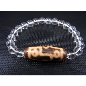 画像: 「九眼」(右下がり/ドラゴンライン入り)現代天珠/K2カラコルム・クリアクオーツ/オリジナルブレスレット 内寸:約17cm