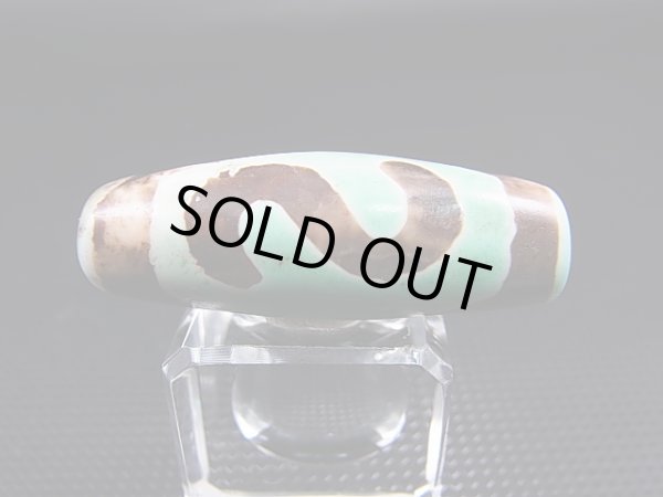 画像1: ヴィンテージ：「雪域天珠：老緑色金銭鉤」西蔵（チベット）天珠 直径約13.5×37.5mm