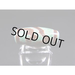 画像: ヴィンテージ:「雪域天珠:老緑色一眼山水」西蔵(チベット)天珠 直径約13×29mm