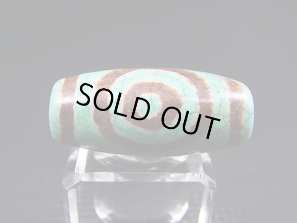 画像2: ヴィンテージ：「雪域天珠：老緑色一眼山水」西蔵（チベット）天珠 直径約13×29mm