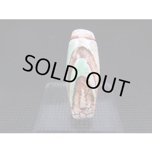 画像: ヴィンテージ：「雪域天珠：老緑色山形財神」西蔵（チベット）天珠 直径約13×37.5mm