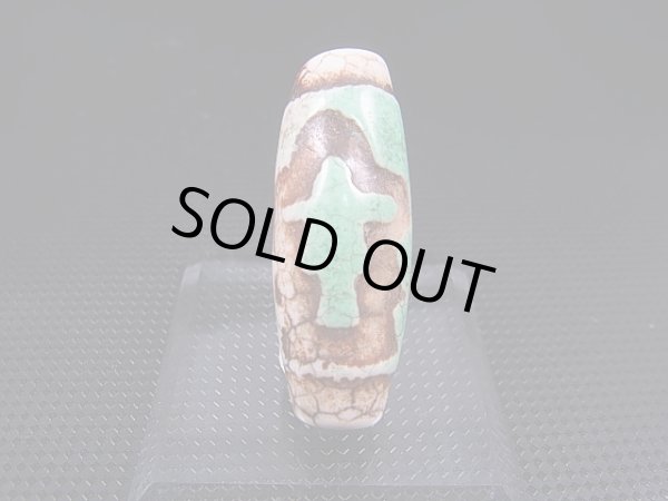 画像2: ヴィンテージ：「雪域天珠：老緑色山形財神」西蔵（チベット）天珠 直径約13×37.5mm