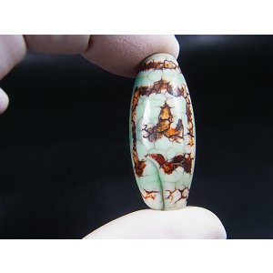 画像: ヴィンテージ：「雪域天珠：老緑色大鵬鳥」西蔵（チベット）天珠 直径約14.5×36.5mm