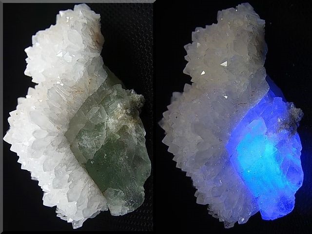 画像: ベトナムBac Kan産強蛍光フローライト原石＆水晶クラスター  106.8g