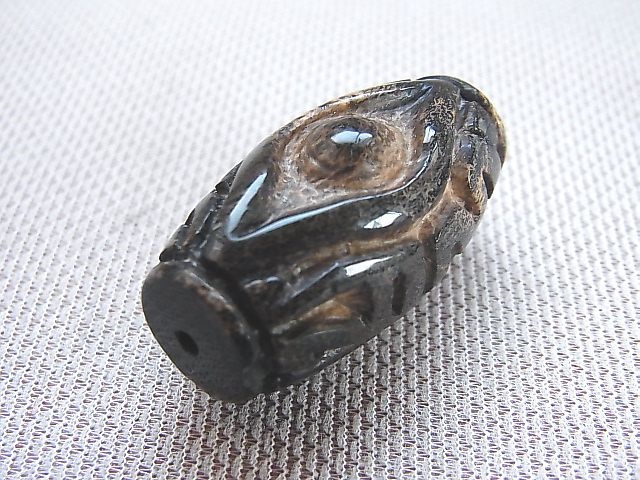 画像: ヴィンテージ：西蔵（チベット）天珠「一眼六字真言」 直径約18.5×34.5mm