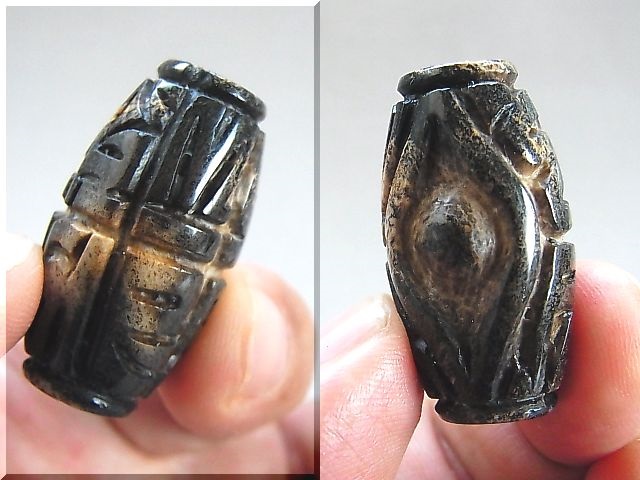 画像: ヴィンテージ：西蔵（チベット）天珠「一眼六字真言」 直径約18.5×34.5mm