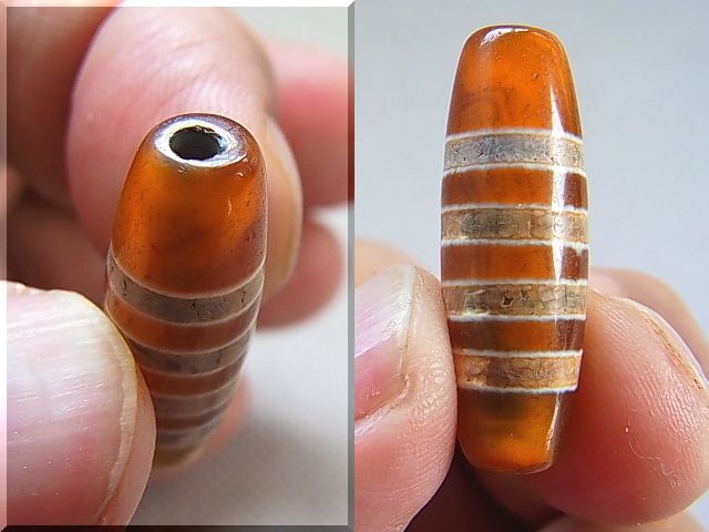 画像: ヴィンテージ：西蔵（チベット）天珠「線天珠」 直径約10×29.5mm