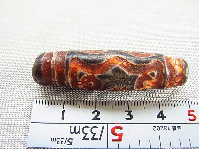 画像: ヴィンテージ：西蔵（チベット）天珠「龍七眼」 直径約13.5×48mm