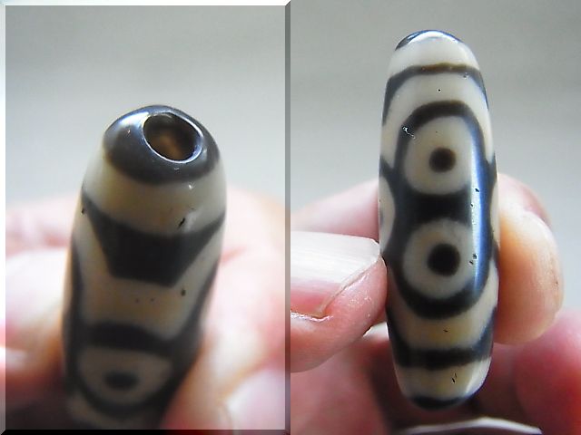 画像: ヴィンテージ：西蔵（チベット）天珠「黒朱砂入り六眼」 直径約13×41.5mm