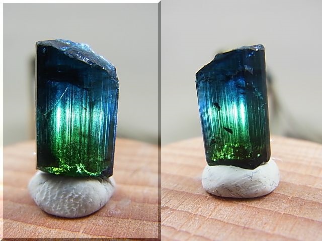 画像: ブラジル産バイカラートルマリン（インディゴ＆グリーンカラー）柱状結晶 7.0カラット