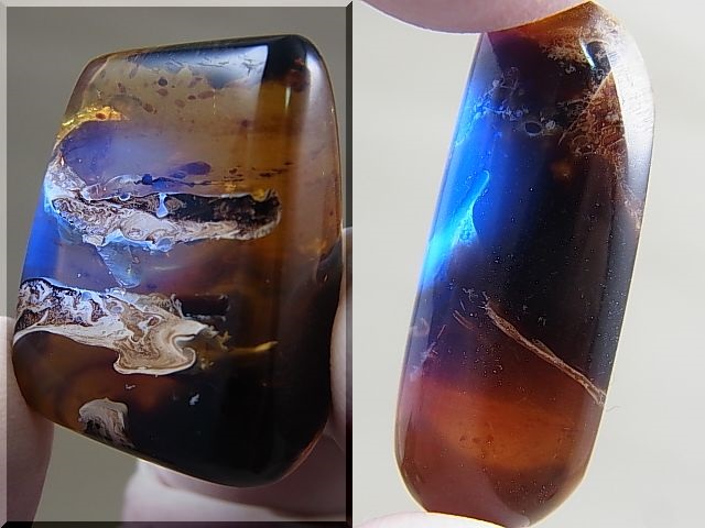 画像: インドネシア産スマトラ・ブルー蛍光アンバー（琥珀）原石研磨タンブル 2点セット トータル 15.3g