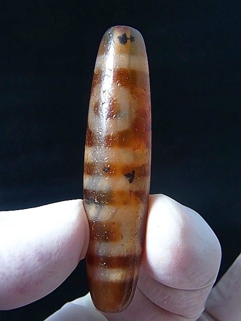 画像1: 「双天地」（黒朱砂入り）現代天珠 直径約13.5×60mm