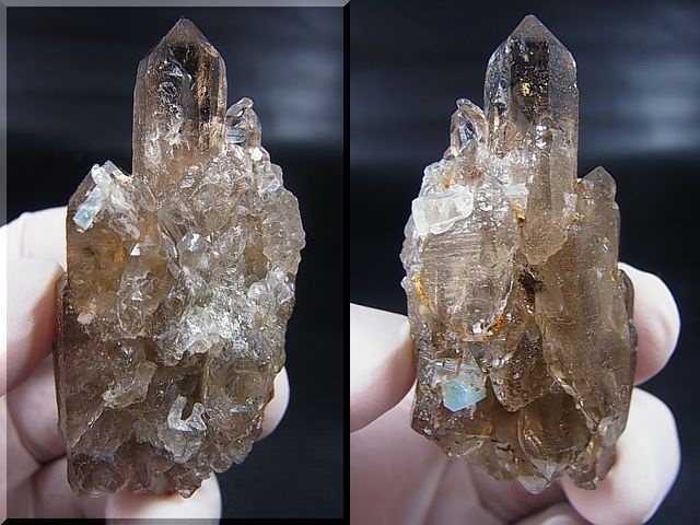 画像1: ベトナム・タインホア産アクアマリン付きスモーキー水晶（ＤＴ多連晶/トパーズ付き） 39.6g