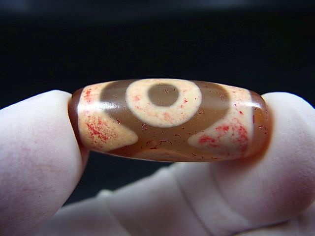 画像: 「三眼」（赤朱砂入り）現代天珠 直径約12×28mm