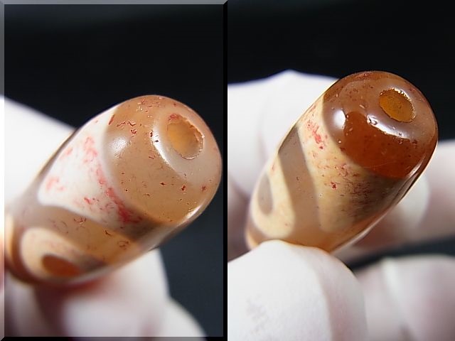 画像: 「三眼」（赤朱砂入り）現代天珠 直径約12×28mm