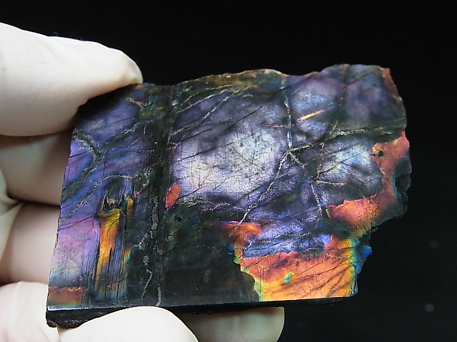 画像: フィンランド・ユレマー産スペクトロライト（パープルヴィオラミックス＆シルバー）研磨スライス（片面研磨） 41.0g