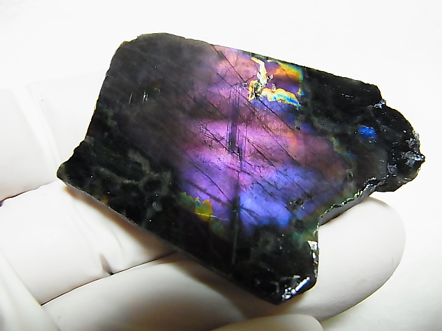 画像: フィンランド・ユレマー産スペクトロライト（パープルヴィオラミックス）研磨スライス（片面研磨） 28.6g