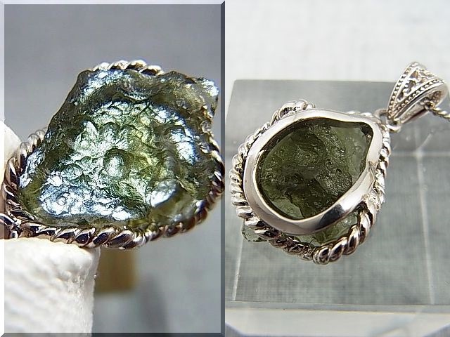 画像: チェコ産モルダバイトSA原石シルバー枠ペンダント（鑑別カード/サービスチェーン付き） 4.1g