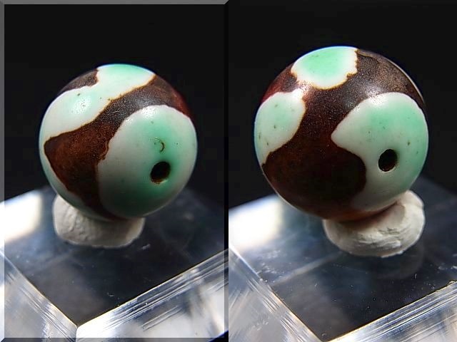 画像: ヴィンテージ：「雪域天珠：老緑色虎牙」西蔵（チベット）天珠 直径約14×14mm