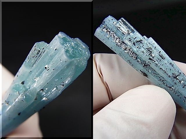 画像: ベトナム産連晶結束型アクアマリン原石（ブラックトルマリン付き） 8.2g