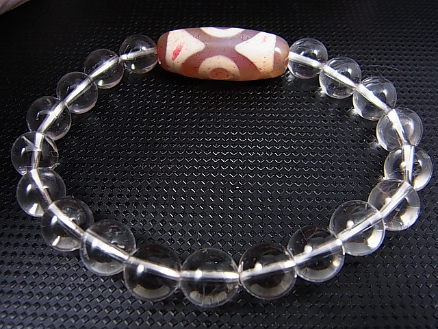 画像2: 「三眼」（赤朱砂入り）現代天珠/K2カラコルム・クリアクオーツ/オリジナルブレスレット 内寸：約15cm