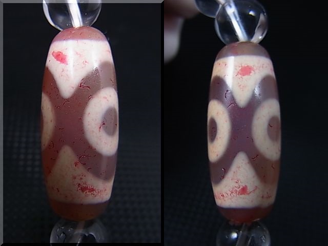 画像: 「三眼」（赤朱砂入り）現代天珠/K2カラコルム・クリアクオーツ/オリジナルブレスレット 内寸：約15cm