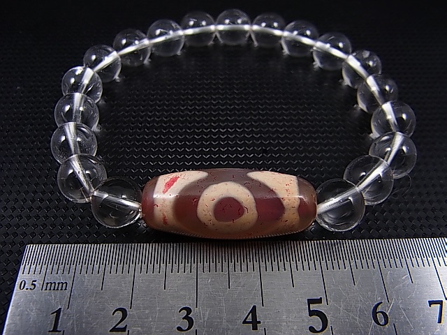 画像: 「三眼」（赤朱砂入り）現代天珠/K2カラコルム・クリアクオーツ/オリジナルブレスレット 内寸：約15cm