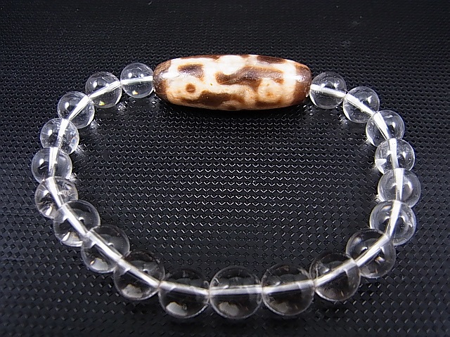 画像2: 「九眼」（右下がり/ドラゴンライン入り）現代天珠/K2カラコルム・クリアクオーツ/オリジナルブレスレット 内寸：約17cm