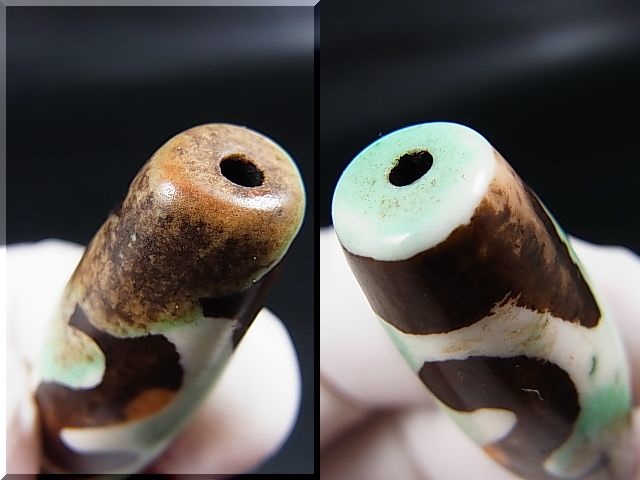 画像: ヴィンテージ：「雪域天珠：老緑色金銭鉤」西蔵（チベット）天珠 直径約13.5×37.5mm