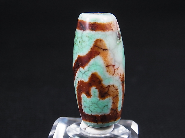 画像: ヴィンテージ：「雪域天珠：老緑色一眼山水」西蔵（チベット）天珠 直径約13×29mm