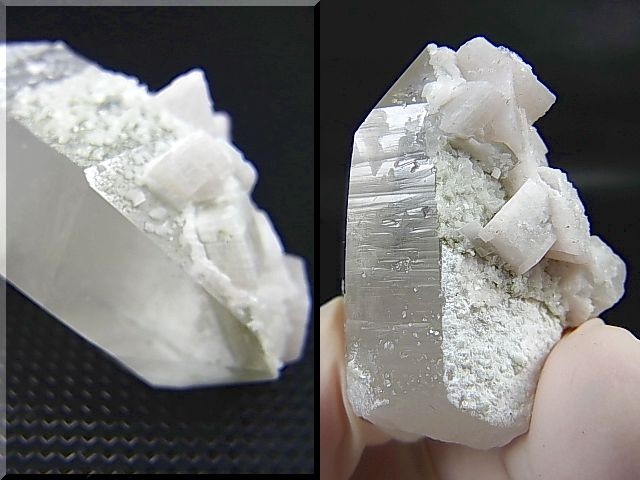 画像: ノルウェー産アデュラリア（氷長石）付き水晶原石 31.6g