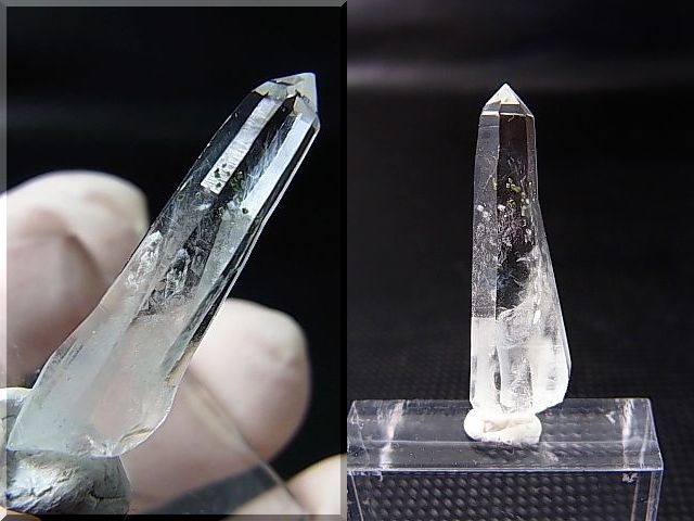 画像: 山梨県乙女鉱山産ウォータークリア水晶ポイント（角閃石/パイライト入り） 2.1g