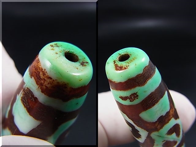 画像: ヴィンテージ：「雪域天珠：老緑色六眼」西蔵（チベット）天珠 直径約14×48.5mm