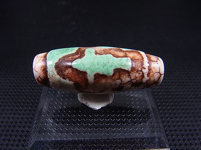 画像: ヴィンテージ：「雪域天珠：老緑色山形財神」西蔵（チベット）天珠 直径約13×37.5mm