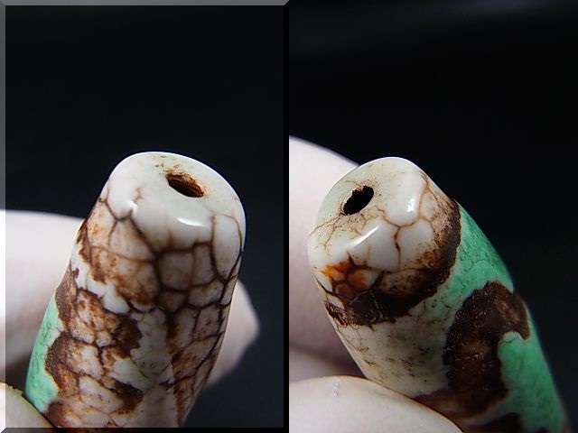 画像: ヴィンテージ：「雪域天珠：老緑色山形財神」西蔵（チベット）天珠 直径約13×37.5mm