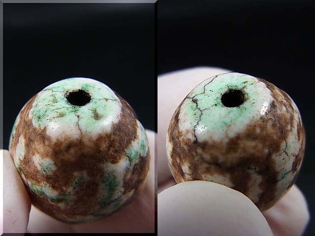 画像: ヴィンテージ：「雪域天珠：老緑色宝瓶」西蔵（チベット）天珠 直径約18.5×22mm