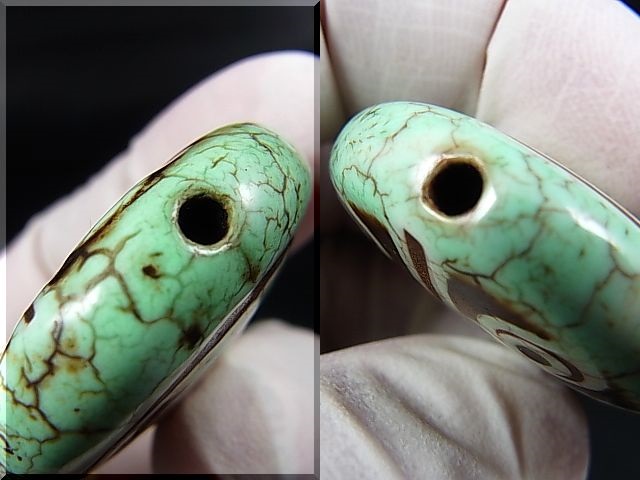 画像: ヴィンテージ：「雪域天珠：老緑色法螺六眼」西蔵（チベット）天珠 約39×34×13mm