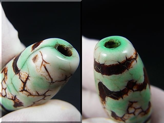 画像: ヴィンテージ：「雪域天珠：老緑色大鵬鳥」西蔵（チベット）天珠 直径約14.5×36.5mm