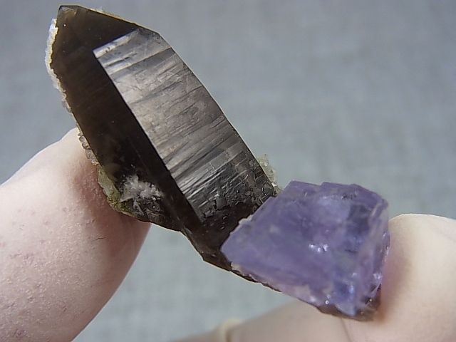 画像: シャンファーリン（香花嶺）産フローライト付きスモーキー水晶原石（インターフェレンス） 12.9g