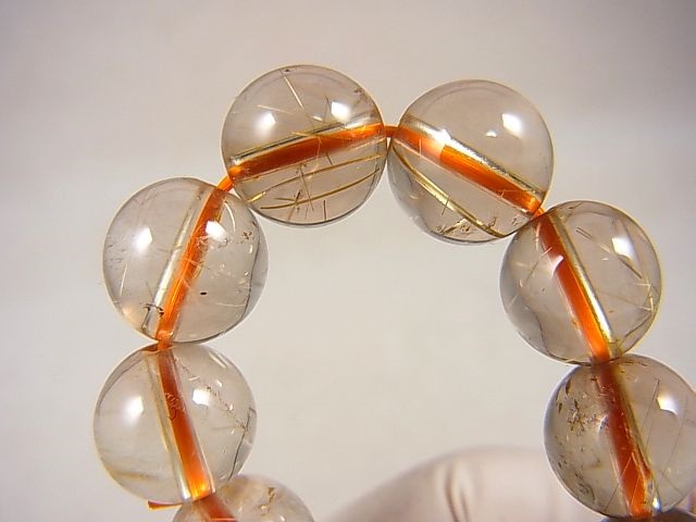 画像2: ブラジル産ゴールドルチル/クリア水晶ブレスレット 9.5mm平均 内寸：約16.5cm