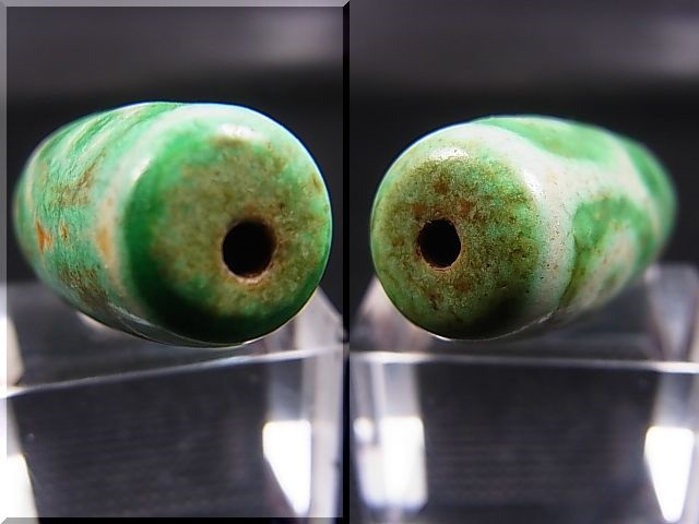 画像: ヴィンテージ：「老緑色六眼」西蔵（チベット）天珠 直径約14×30.5mm